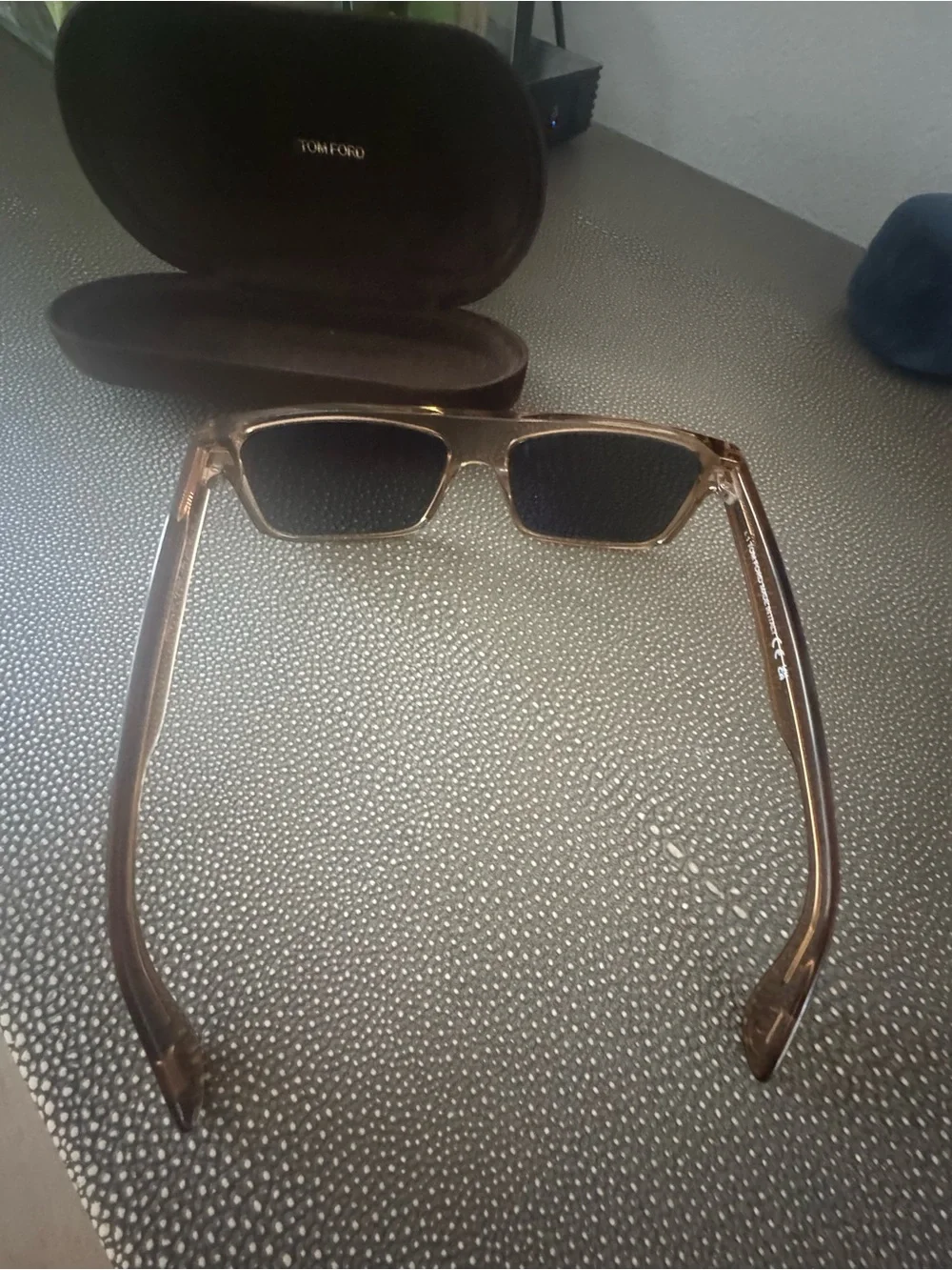 Tom Ford Amber Brown Transparent Rectangular Sunglasses with Dark Lenses